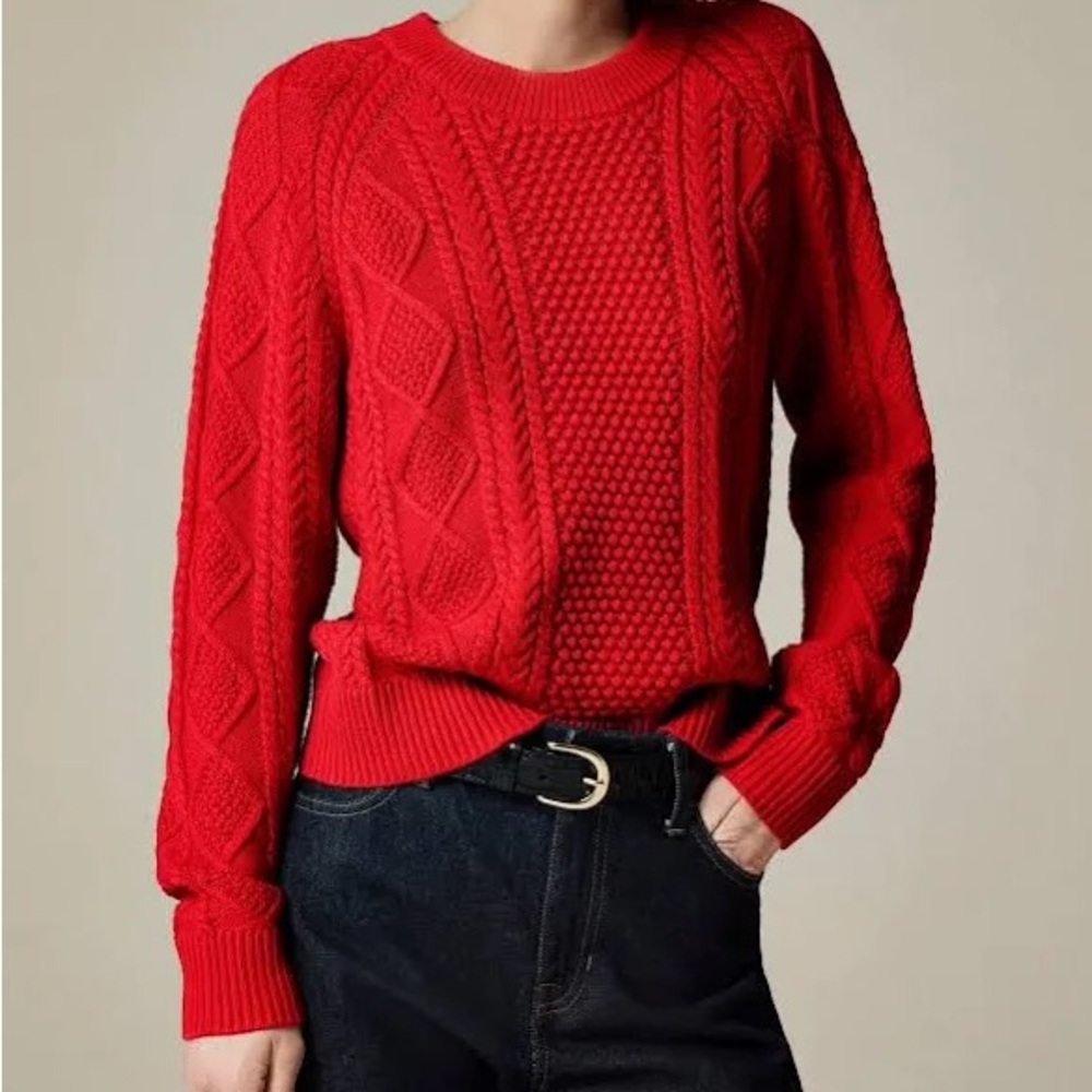 J.Crew Women's Cable-Knit Cotton Crewneck Sweater-size small